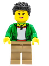 LEGO Female with Green Jacket, Dark Tan Legs, Short Black Coiled Hair minifigure