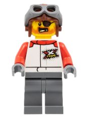 LEGO Stuntz Driver, Reddish Brown Aviator Helmet, Dark Bluish Gray Legs, Red Arms minifigure