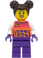 LEGO Stuntz Driver, Dark Brown Hair, Coral Race Suit, Dark Purple Legs minifigure