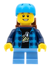 LEGO Skateboarder - Boy, Banana Shirt, Dark Azure Helmet, Backpack, Medium Blue Short Legs minifigure