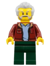 LEGO Man, Dark Red Jacket with Bright Light Blue Shirt, Dark Green Legs, Light Bluish Gray Hair, Beard and Sideburns (Rescue Helicopter Transport Drive minifigure
