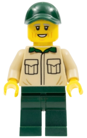 LEGO Park Worker, Male with Tan Shirt with Pockets, Dark Green Legs and Cap minifigure