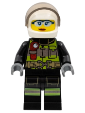 LEGO Fire - Reflective Stripes with Utility Belt and Flashlight, White Helmet, Trans-Black Visor, Safety Glasses, Peach Lips Closed Mouth Smile minifigure