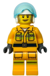 LEGO Fire - Reflective Stripes, Bright Light Orange Suit, White Helmet, Dark Tan and Gray Beard minifigure