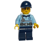 LEGO Police - City Officer Bright Light Blue Shirt with Silver Stripe, Badge and Radio, Dark Blue Legs, Dark Blue Cap, Smirk minifigure