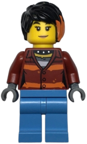 LEGO Police Crook, Female - Daisy Kaboom Dark Red Torso with Orange Stripes. and Bright Light Blue Legs minifigure