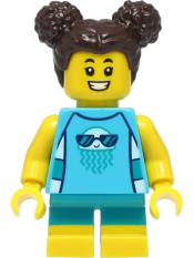 LEGO Girl - Medium Azure Sleeveless Jellyfish Shirt, Dark Turquoise Short Legs, Dark Brown Hair minifigure