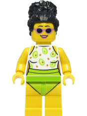 LEGO Beach Tourist - Female, White and Lime Swimsuit, Black Hair minifigure