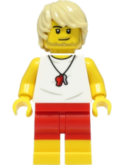 LEGO Beach Lifeguard - Male, White Shirt, Red Shorts, Tan Hair minifigure