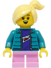 LEGO Girl - Dark Turquoise Jacket, Bright Pink Short Legs, Bright Light Yellow Hair minifigure
