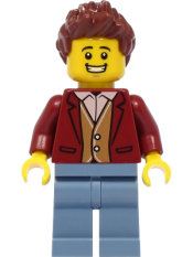 LEGO Teacher - Male, Dark Red Suit Jacket, Sand Blue Legs, Reddish Brown Hair minifigure