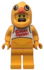 LEGO Stuntz Driver, Bright Light Orange Chicken Head Helmet, White Tank Top with 'EGGS-TREME!', Bright Light Orange Legs minifigure