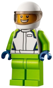 LEGO Race Car Driver - Male, White Race Jacket and Helmet, Lime Legs minifigure