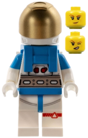 LEGO Lunar Research Astronaut - Female, White and Dark Azure Suit, White Helmet, Metallic Gold Visor, Freckles minifigure