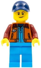 LEGO Lunar Research Astronaut - Male, Dark Orange Classic Space Jacket, Dark Azure Legs, Dark Blue Cap with Hole, Lopsided Smile (Rover Driver) minifigure