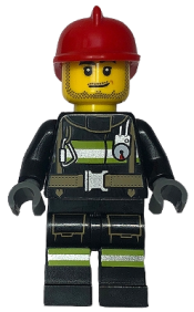 LEGO Fire - Reflective Stripes with Utility Belt, Red Fire Helmet, Male Smirk minifigure