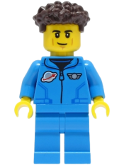 LEGO Lunar Research Astronaut - Male, Dark Azure Jumpsuit, Dark Brown Coiled Hair with Short Straight Sides minifigure