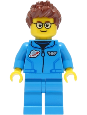 LEGO Lunar Research Astronaut - Male, Dark Azure Jumpsuit, Reddish Brown Spiked Hair, Glasses minifigure
