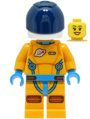 LEGO Lunar Research Astronaut - Female, Bright Light Orange and Dark Azure Suit, White Helmet, Dark Blue Visor, Open Mouth Smile minifigure
