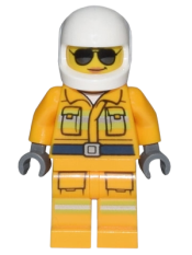 LEGO Fire - Reflective Stripes, Bright Light Orange Suit, White Helmet, Sunglasses minifigure