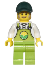 LEGO Farmer Horace - Lime Overalls over White Shirt, Lime Legs, Dark Green Cap, Dark Tan Moustache and Sideburns minifigure