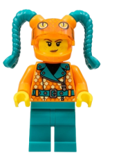 LEGO Stuntz Driver, Orange Helmet with Tassels, Snake Visor, Orange Coat with Scales, Dark Turquoise Legs minifigure