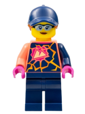 LEGO Stuntz Crew, Female, Dark Blue Cap, Coral Shirt with Sports Logo, Dark Blue Legs minifigure