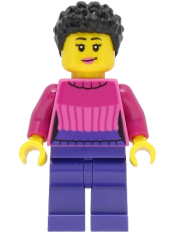 LEGO Car Driver - Female, Dark Pink Sweater, Dark Purple Legs, Black Hair minifigure
