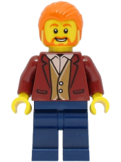 LEGO Car Driver - Male, Dark Red Suit Jacket, Dark Blue Legs, Orange Hair minifigure