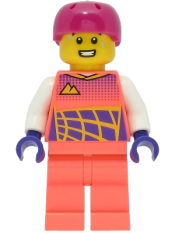 LEGO Cyclist - Male, Coral Race Suit, Magenta Helmet minifigure