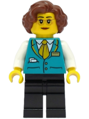 LEGO Conductress - Dark Turquoise Vest, Dark Blue Legs, Reddish Brown Hair minifigure