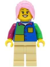 LEGO Passenger - Female, Blue Shirt, Tan Legs, Bright Pink Hair minifigure