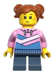 LEGO Girl - Dark Orange Hair, Bright Pink Hoodie, Sand Blue Short Legs minifigure