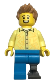 LEGO Grocery Store Customer - Male, Bright Light Yellow Shirt, Medium Nougat Hair, Prosthetic Leg minifigure
