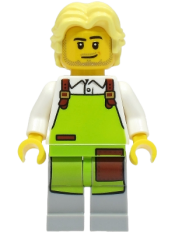 LEGO Cyclist - Male, White Shirt, Lime Apron, Bright Light Yellow Hair minifigure