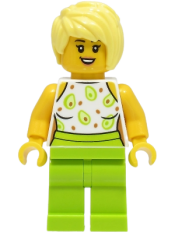 LEGO Sandwich Shop Customer - Female, White Top, Lime Legs, Bright Light Yellow Hair minifigure
