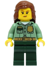LEGO Park Ranger - Female, Sand Green Shirt, Dark Green Legs, Reddish Brown Hair minifigure