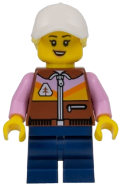 LEGO Dirt Bike Rider - Female, White Cap, Bright Light Yellow Ponytail, Reddish Brown Jacket, Dark Blue Medium Legs minifigure