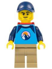 LEGO Go-To Gary - Dirt Bike Rider, Dark Azure and Dark Blue Shirt, Dark Tan Legs, Dark Blue Cap, Red Backpack minifigure