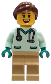 LEGO Veterinarian - Female, Light Aqua Scrubs, Tan Legs, Reddish Brown Hair minifigure