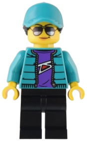 LEGO Custom Car Garage Driver - Female, Dark Turquoise Jacket, Black Legs, Dark Turquoise Ball Cap minifigure