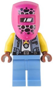 LEGO Mech-Max - Custom Car Garage Mechanic, Sand Blue Vest, Medium Blue Legs, Black Helmet, Magenta Welding Visor minifigure
