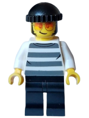 LEGO Police - City Bandit Crook Male, White Shirt with Dark Bluish Gray Prison Stripes, Black Legs, Black Knit Cap, Sunglasses minifigure