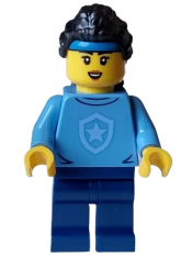 LEGO Police - City Officer in Training Female, Medium Blue Shirt with Badge, Dark Blue Legs, Black Hair, Headband minifigure