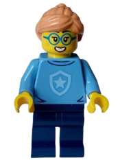 LEGO Police - City Officer in Training Female, Medium Blue Shirt with Badge, Dark Blue Legs, Nougat Hair, Glasses minifigure