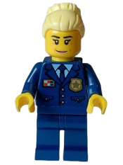 LEGO Police - City Chief Female, Dark Blue Jacket and Legs, Bright Light Yellow Hair, Closed Smile minifigure