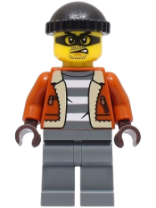LEGO Police - City Bandit Crook Male, Dark Orange Jacket, Dark Bluish Gray Legs, Black Knit Cap minifigure