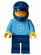 LEGO Police - City Officer, Medium Blue Shirt with Badge, Dark Blue Legs, Dark Blue Dirt Bike Helmet, Orange Glasses minifigure