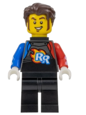 LEGO Rocket Racer - Stuntz Driver, Black Jumpsuit with Blue and Red Arms, Dark Brown Hair minifigure