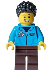LEGO Male - Dark Azure Jacket, Dark Brown Legs, Hearing Aid, Black Hair minifigure